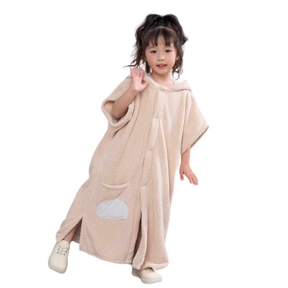 

Носимое банное полотенце-халат с накидкой для бассейна, носимое после горячего, быстросохнущее, длиной до начальной школы 75 см [VNGOLERRY] Полотенце, Халат, Полотенце, Капюшон, Полотенце, бежевый