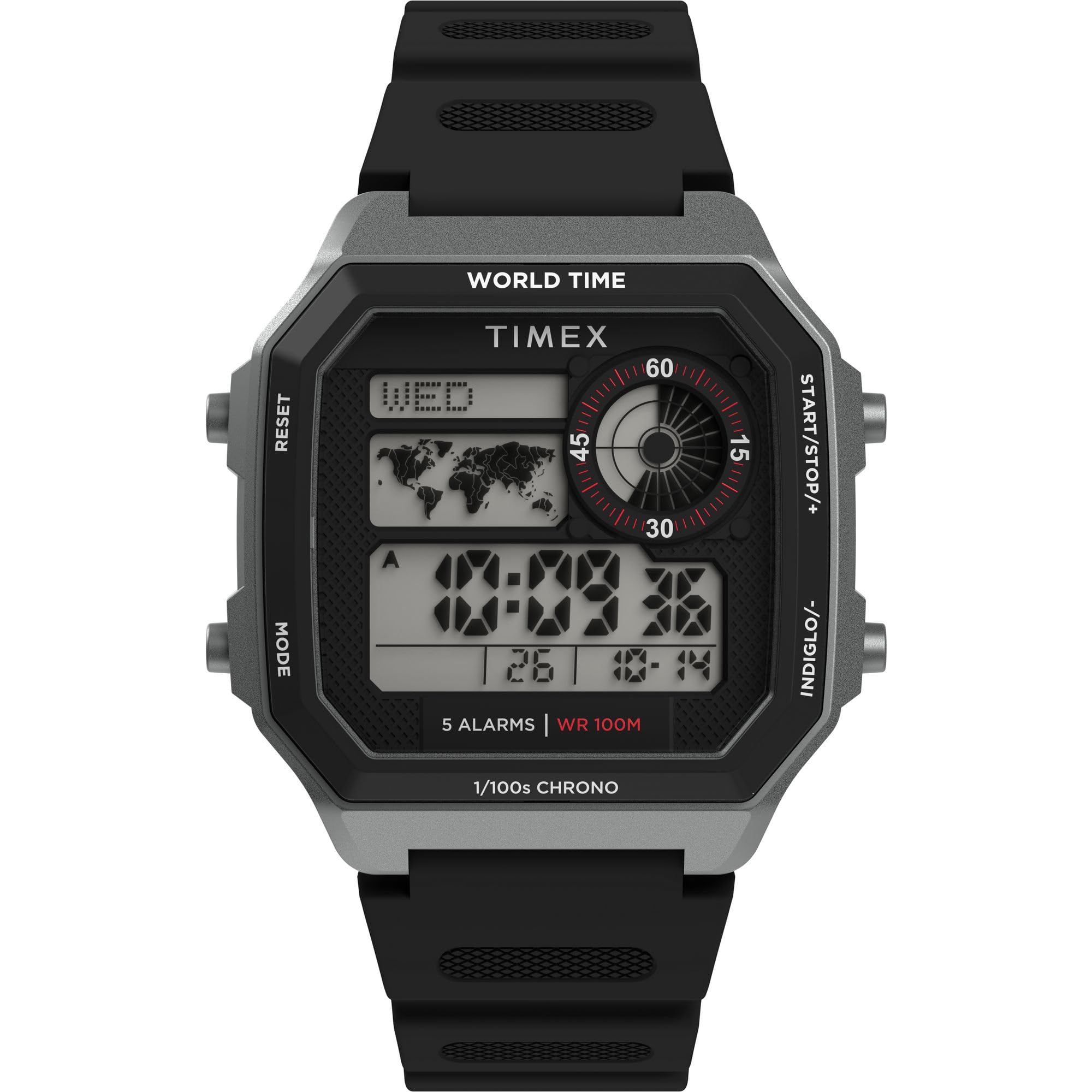 

Timex Men s World Time Digital Watch 40mm Black Two-Piece Dial Silver-tone Case