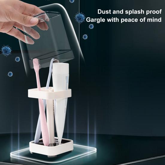 Zahnbürstenhalter, hohl, zum Abtropfen, zum Aufbewahren, mit festem Sockel, 3 Fächern, Zahnpastaständer mit Mundwasserbecher, für den täglichen Gebrauch