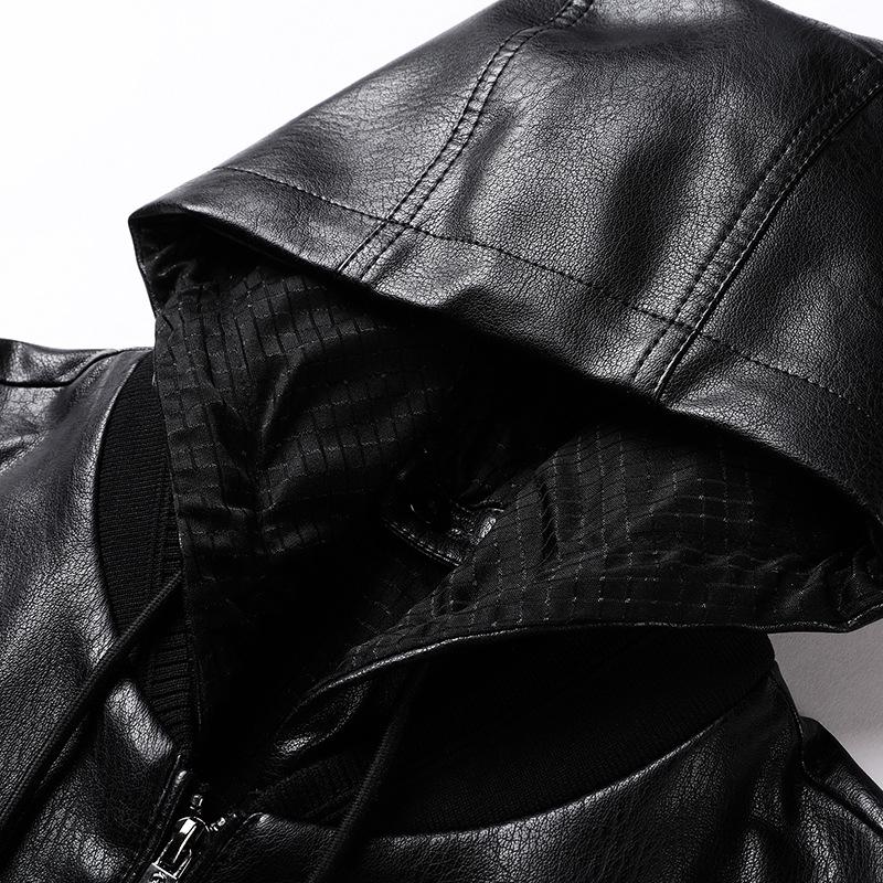 Deri Ceket Erkek Sonbahar ve Kış Yeni Erkek Moda Kapüşonlu Yumuşak Deri Ceket Ceket Erkek Günlük Bol Deri Ceket