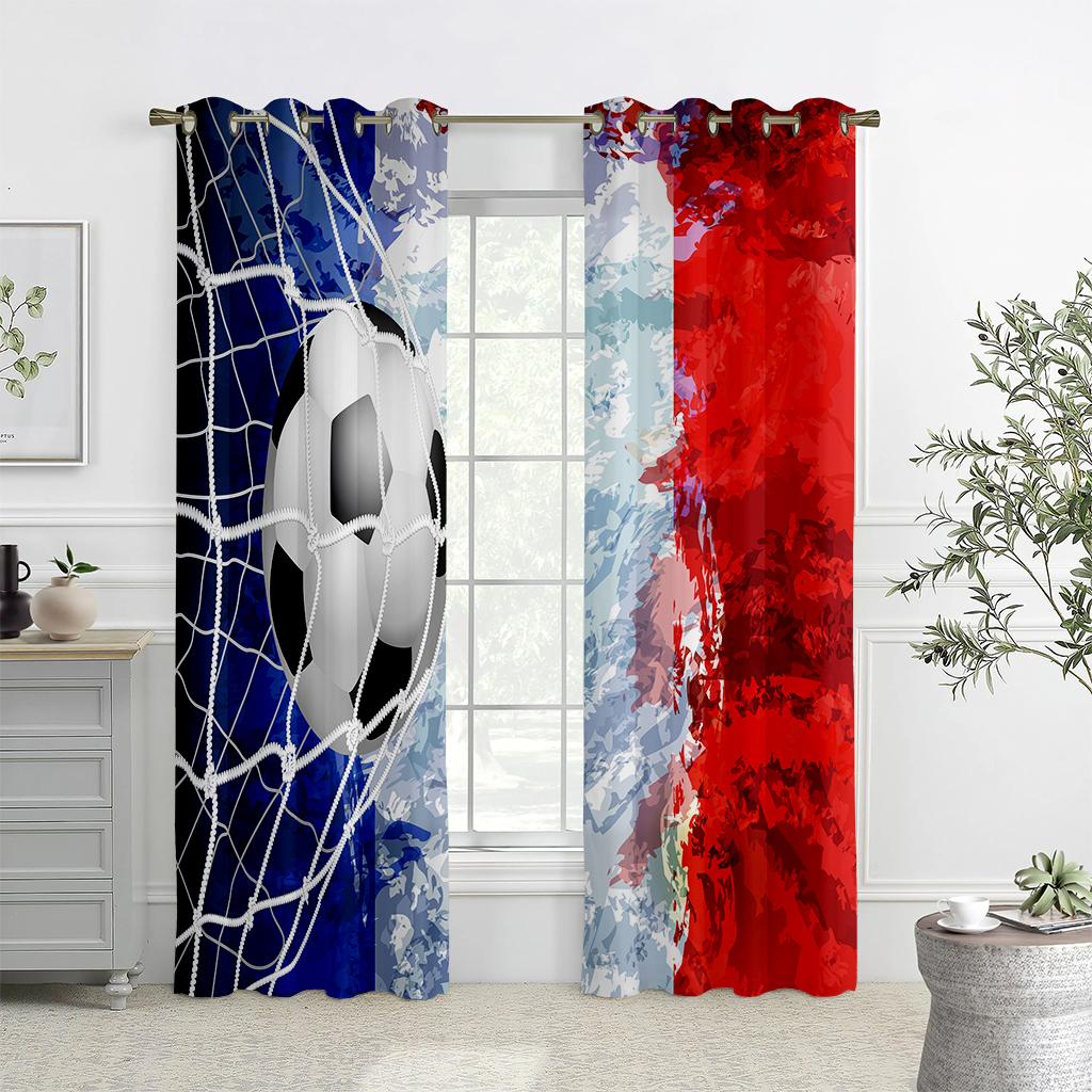 3D Colorful Football Ink Splashing Design Art Curtains, 2 Panels, Kids Room, Bedroom, Living Room, Balcony Decor