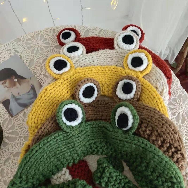 Gestrickte niedliche Mütze Froschaugen Kapuze Wollmütze Damen Trend Herbst Winter Warme Ohrenschützer Gehörschutz Gewebte Mütze