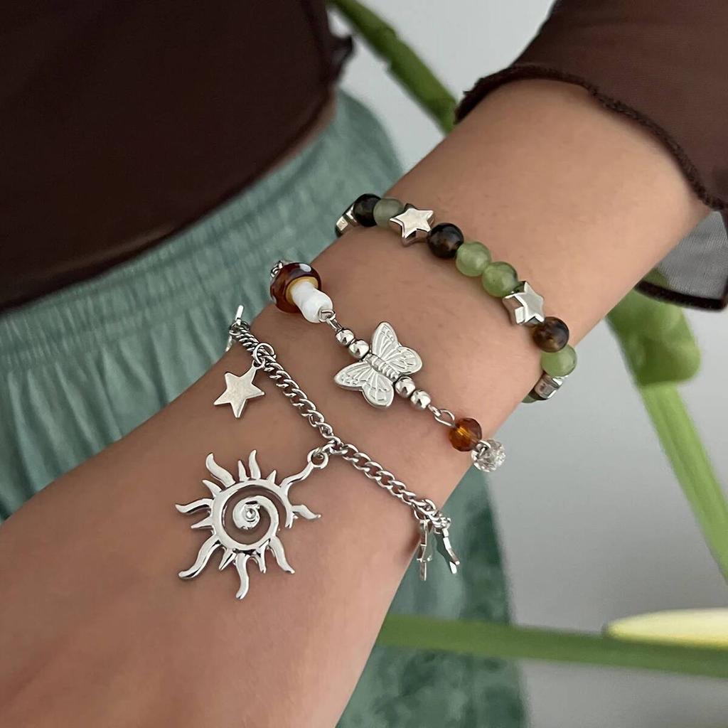 Salircon 2 Styles Exquisite Boho Beaded Bracelet Women Vintage Multilayer Ethnic Style Sun Butterfly Star Pendant Bangle Jewelry