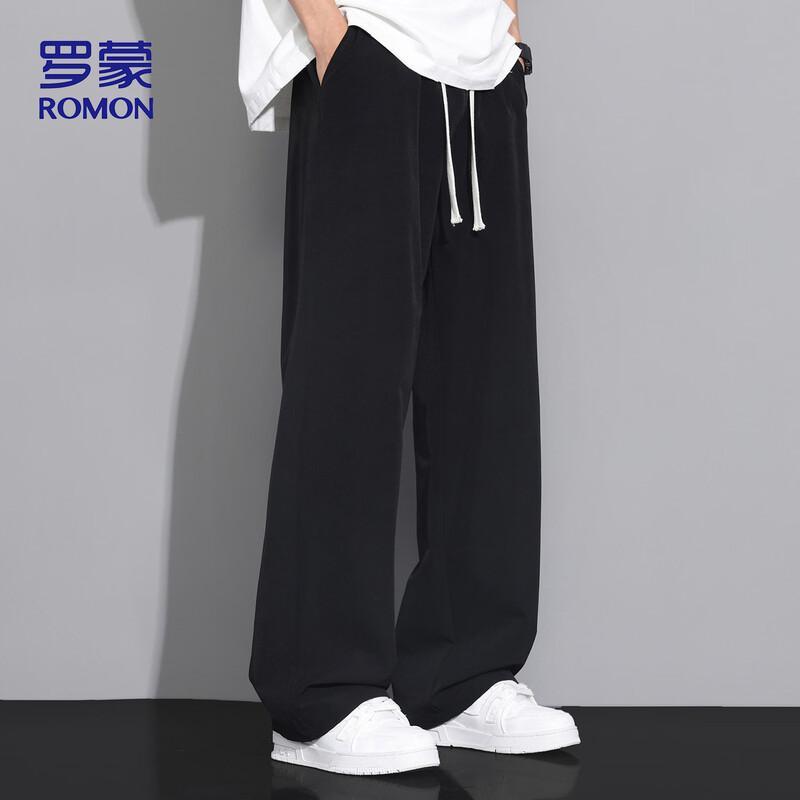 ROMON Men's Summer Ice Silk Straight-Leg Casual Trousers