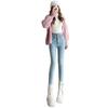 Light blue high-waisted velvet jeans for women's winter, new high-waisted slim-breasted leggings