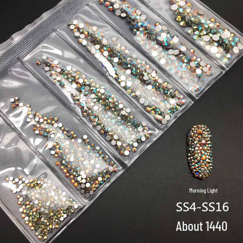 6-Grid Flat-Back Nail Art Rhinestone Set (1440pcs) - Mixed AB & Clear Glass Rhinestones Nail Decorations