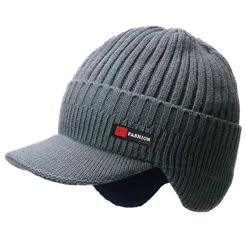 

New Winter Men Hat Outdoor Ear Protection Warm Thick Bicycle Knitted Cap Scarf Windproof Visors Baseball Cap Male One Size серый