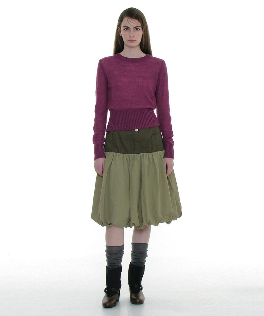 PARTIMENTO WOMEN Sheer Wide Rib Knit Crew Neck_Plum