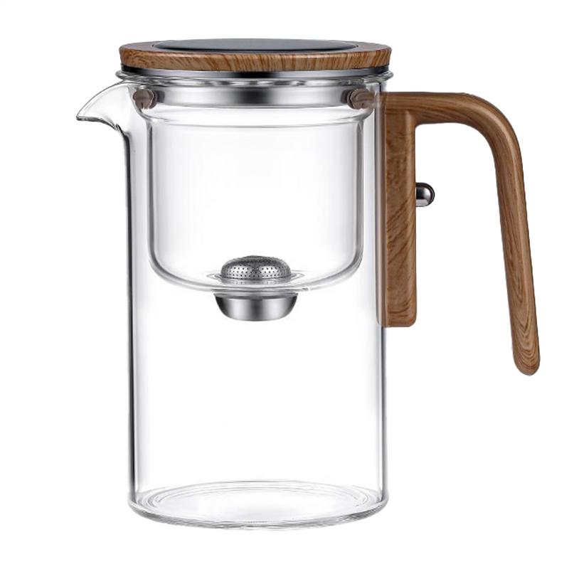 Glass Teapot With Strainer 600ml/ 800ml Wooden Handle Tea Cup One Click Magnetic Switchs Tea Water Separation Tea Maker Kettle