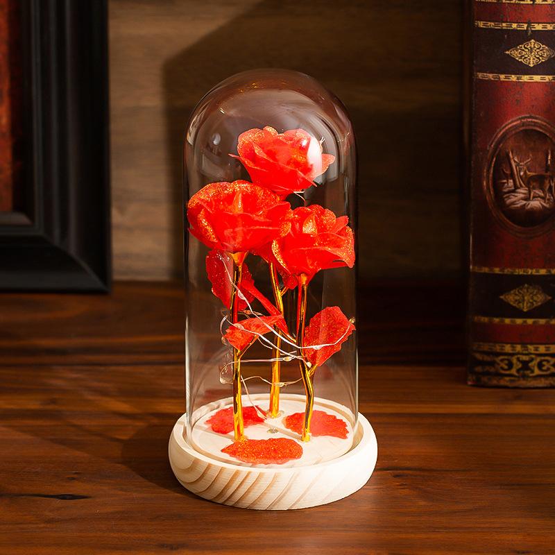 1 new gold foil rose glass cover eternal flower night light Mother's Day Valentine's Day gift ornament