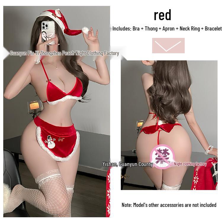 Festive Lace Three-Piece Lingerie Apron Set