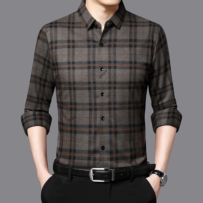 

Осенняя новая рубашка-поло с воротником для мужчин, осенне-зимняя, с длинным рукавом, бесшовная рубашка в клетку XXL