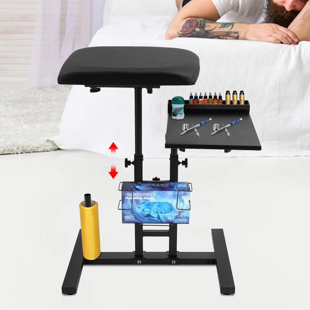 Adjustable & Foldable Tattoo Workbench Stand - Oversized Arm Rest with 360° Rotating Table for Tattoo Artists & Professionals