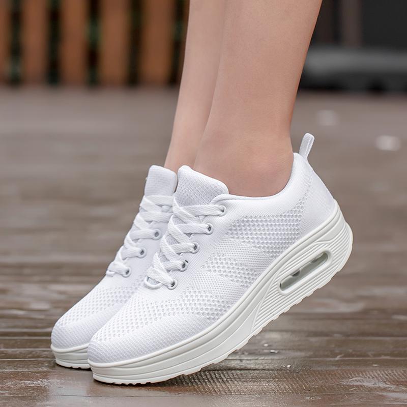 Sneakers Women Walking Shoes Air Cushion Comfortable Breathable Outdoor Casual Shoes Thick Bottom Increasing Height Lace-up