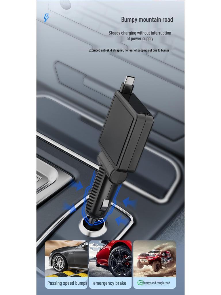 Retractable Car Charger: Foldable, Fast TYPE-C Charging for Mobile Phones