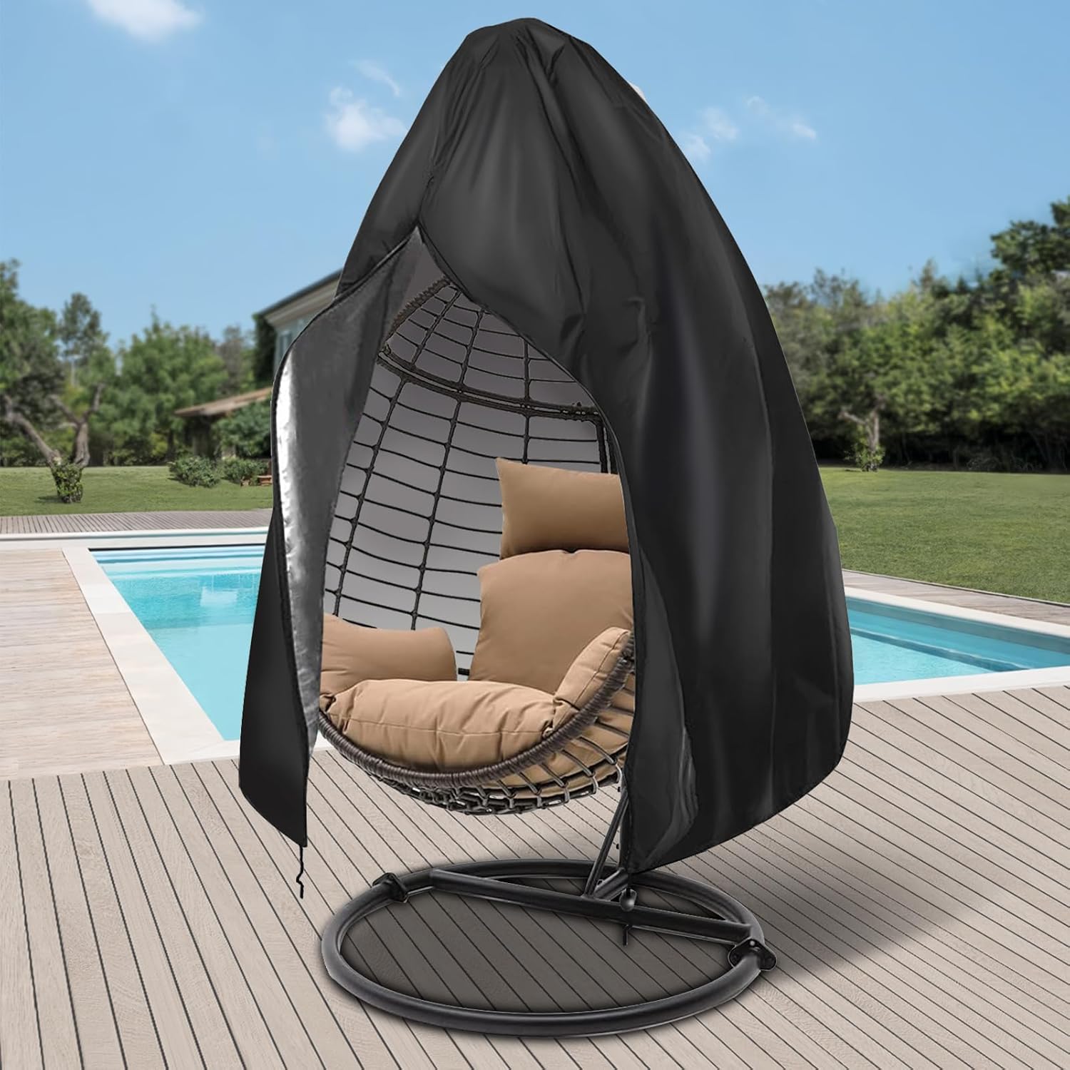 

Patio Egg Chair Cover with Zipper,Outdoor Hanging Egg Chair Covers.,UV Resistant,Windproof Heavy Duty,Wicker Egg Basket Cover 115x190cm чорний