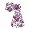 Women Plus Size Two Piece Set Round Neck Sleeveless Flared Dress Mid Sleeve Cropped Cardigan Blue White Floral Printed