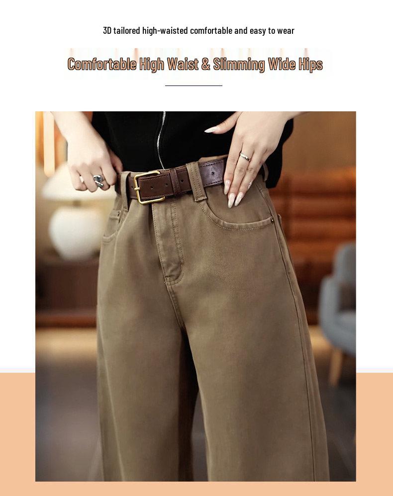 Curve-Leg Designer Jeans for Women - Autumn/Winter 2026: High-Waisted, Belly-Covering, Slimming, Fleece-Lined, Versatile Straight-Leg Pants.