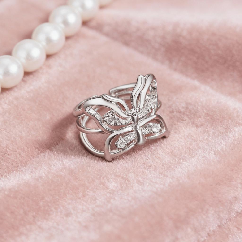 Luxury S 925 Sterling Silver Crystal Butterfly Rings For Women Adjustable Fashion Wedding Accessories Party Gifts Jewelry