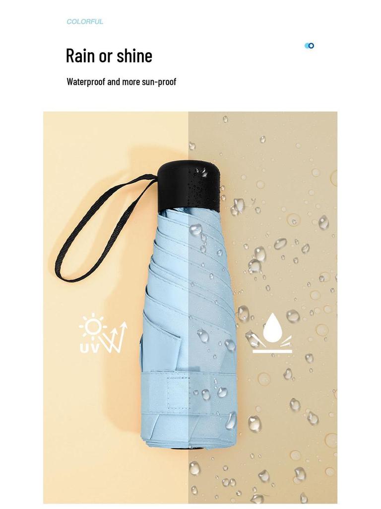 Compact Five-Fold Sunshade: Ultra-Light Mini Parasol with Black Glue Sun Protection