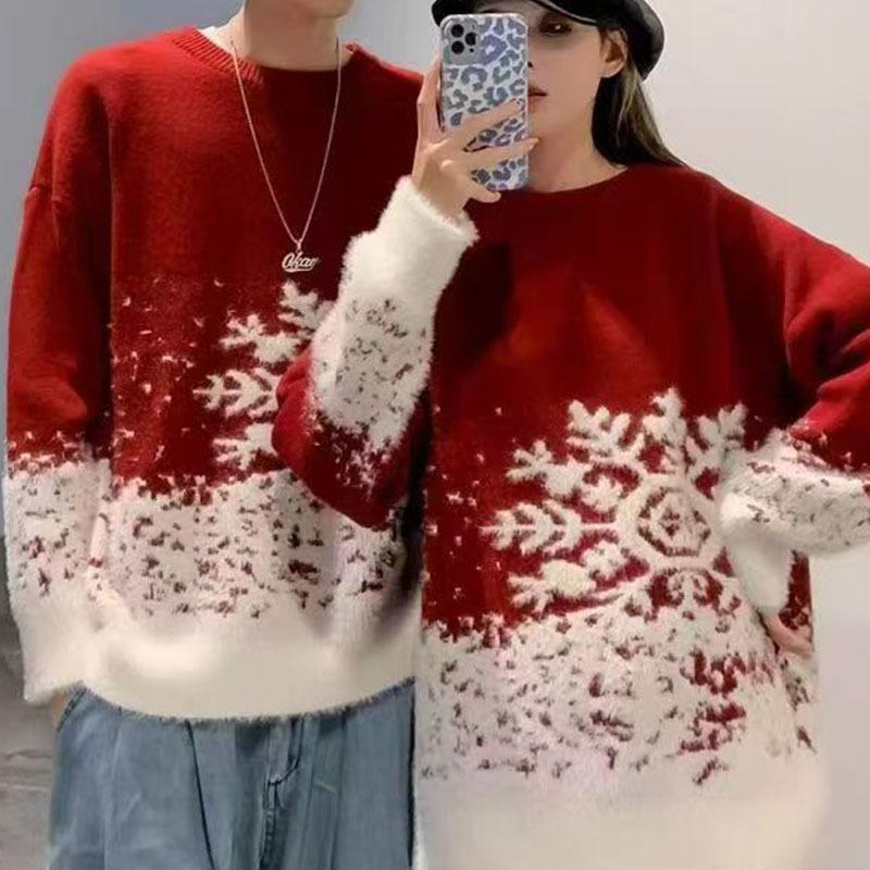Couple's Thick Christmas Wool Sweater - Men's Loose Fit, Autumn/Winter Style Outerwear for 2026 New Year