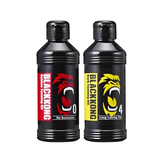Black Kong Suntanning Sun Oil SPF0 & SPF4 Golden Dark Burning Comparison Set of 2 SEXY Black BODY Tanned Skin Wheat Color Jet Black Body