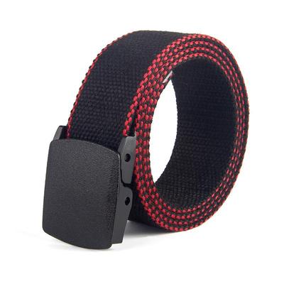 Striped Canvas Belt with POM Steel Buckle - Casual Woven Cotton Design