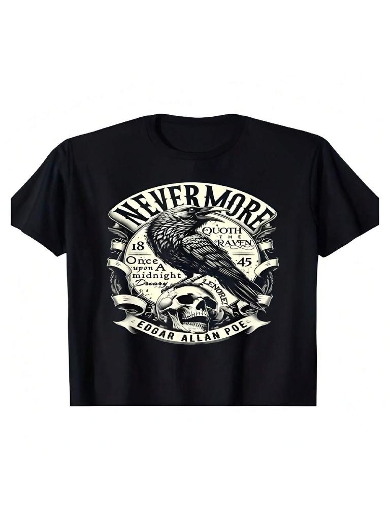 Edgar Allan Poe Nevermore Raven Graphic Tee, Soft & Breathable, Casual Crew Neck T-Shirt For Unisex And Wounisex - Perfect For All Seasonsd