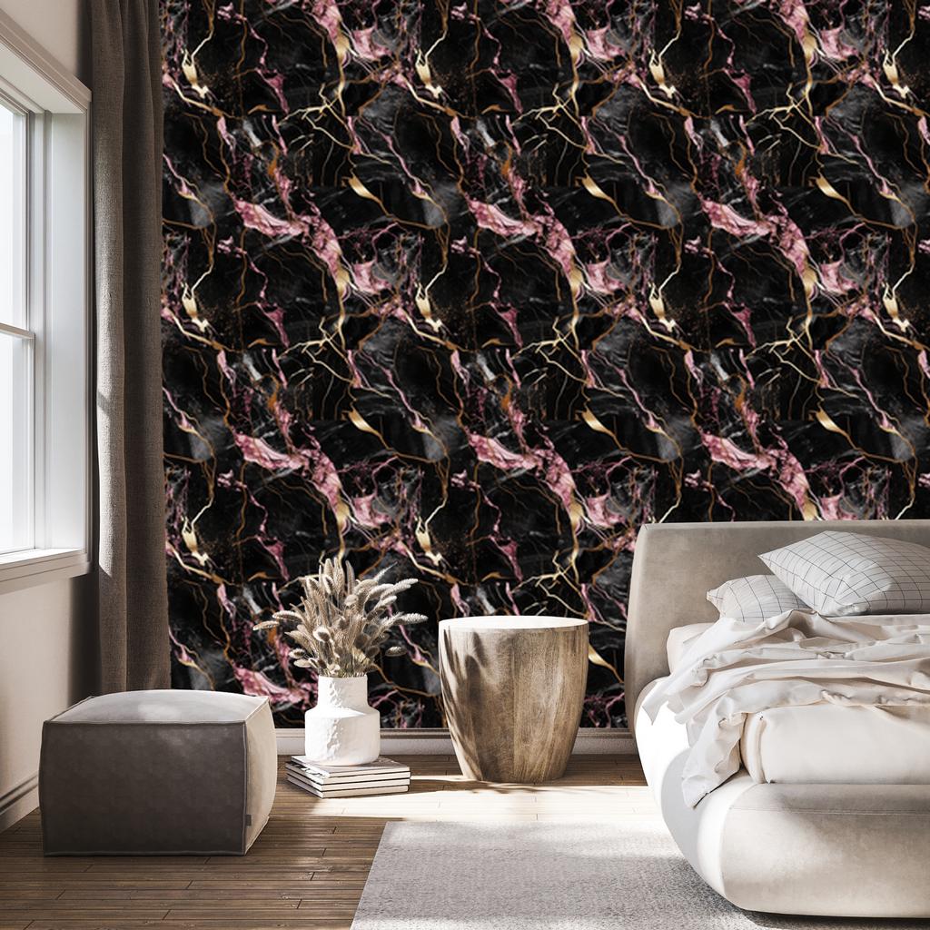 Marble Wallpaper Black, Brown, Burgundy and Rust for Living Room and Bedroom 50x1000