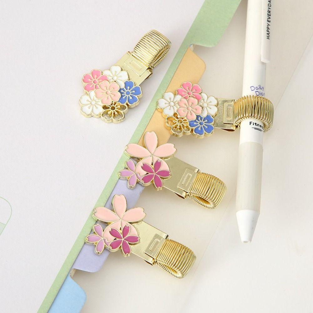 Retro Metal Pen Holder Flower Journal Clip Portable Paper Fix Clips  Student