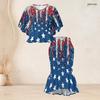 Women Plus Size Camo Printed O Neck Batwing Sleeve Ruffle Hem Top Fishtail Skirt Two Piece Set
