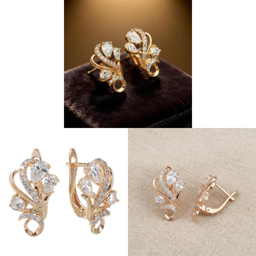 Stylish Water Drop Zircon Earrings With Geometric Design For Women
