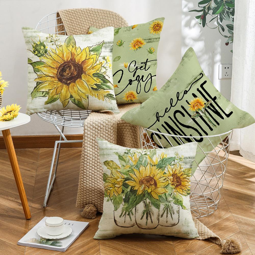 Spring and Summer New Home Sofa Cushion Plant Flower Pillow Letter Printing Heat Transfer Linen Nordic
