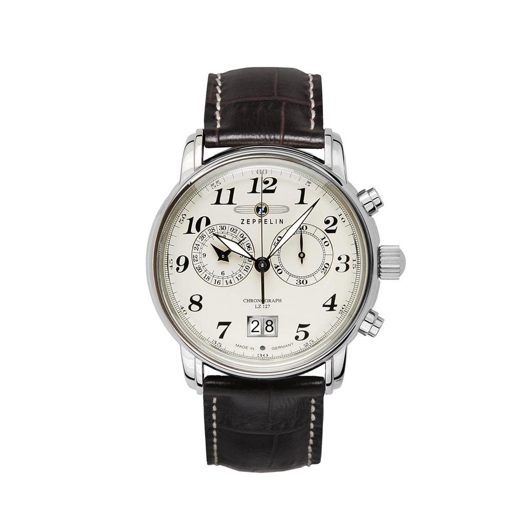 ZEPPELIN Mens Watch LZ127 Graf 7684-5-N Quartz 5 ATM Water Resistant Mineral Glass Beige Dial Stainless Steel
