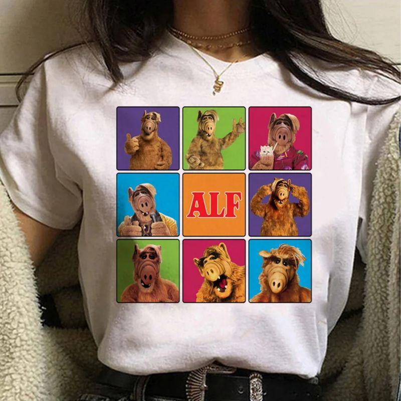 Alf Printed Y2K Tshirt Women 90s Trend New FeUnisex Tee Fashion Cartoon Short Sleeve T Shirt Graphic Top Print Ladies Clothing