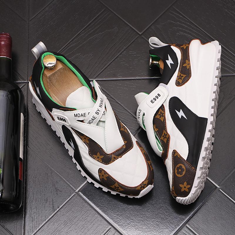 Vår Herr Mode Tryckta Casual Skor Rund Tå Färgmatchande Sneakers med Inbyggd Höjdökning Färgmatchande Skor