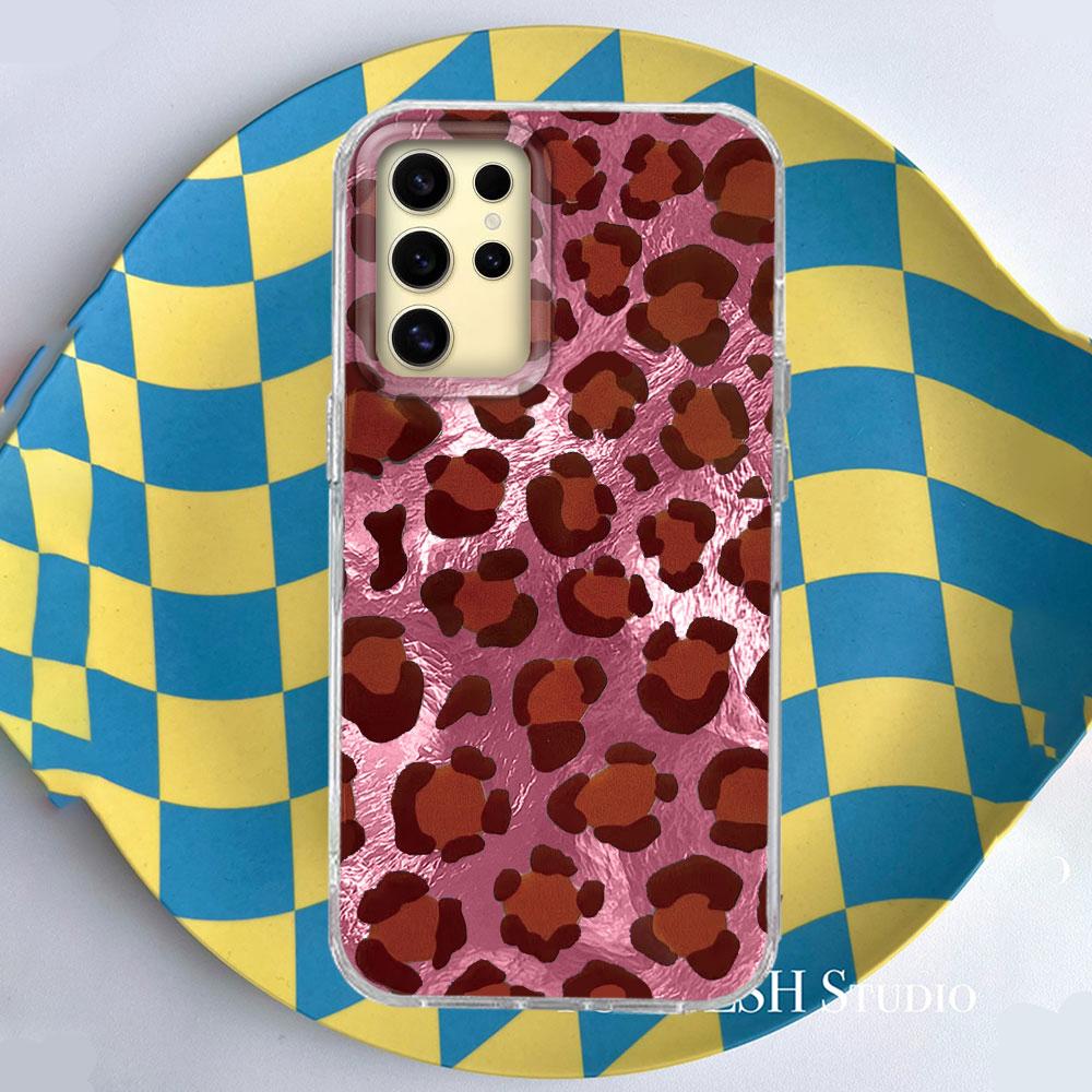 Luxury Gold Leopard Print INS YK2 Women Gilrs Phone Case for Samsung Galaxy S25 S24 S23 S22 S21 S20 FE Plus Ultra Shell Cover