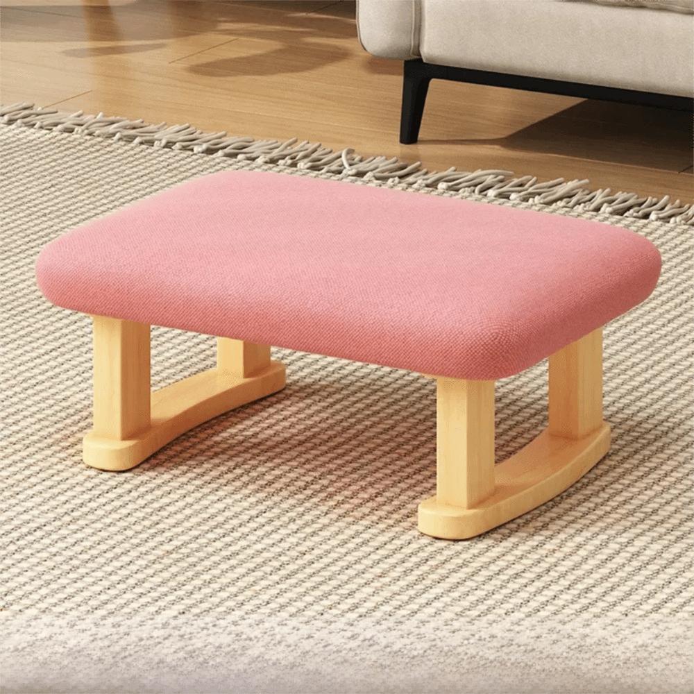 Smooth Solid Wood Foot Stool Rounded Edges Burr-Free Edges Shoe Changing Bench Anti-Slip Pads Compact Size Wooden Stool