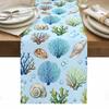 Summer Blue Coral Coastal Linen Table Runner Party Decor Reusable Farmhouse Kitchen Dining Table Runner Wedding Decorations