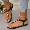 Mode Sommer Neu Kneifzehen Strass Niedrig Absatz Sandalen für Damen Strandschuhe Retro Boho Perlen Slip-On Komfort Sandalias Mujer