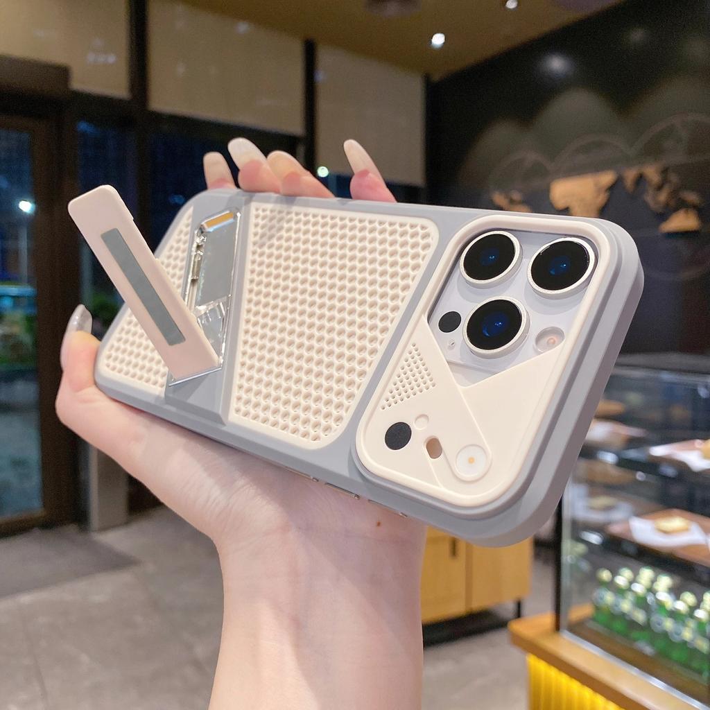 Honeycomb Cooling Phone Case For iPhone 17 Air 16 15 14 Plus 13 12 11 Pro Max Foldable Stand Shockproof Protective Cover