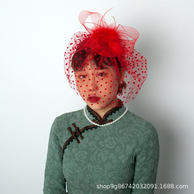 1920S Prom Spotted Headgear Veil Set Vintage Prom Gloves Combination