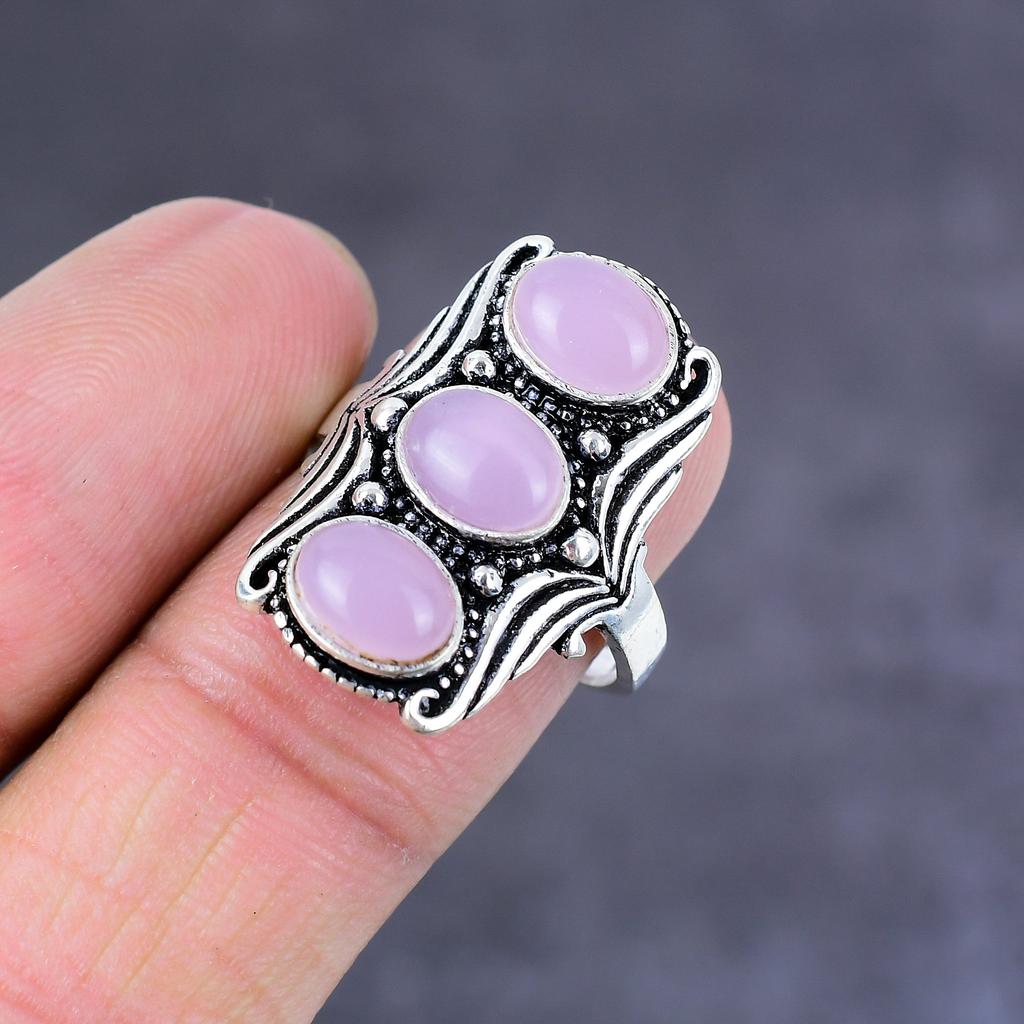 Natural Rose Quartz Gemstone Handmade 925 Sterling Silver Ring Size 10 h8A24