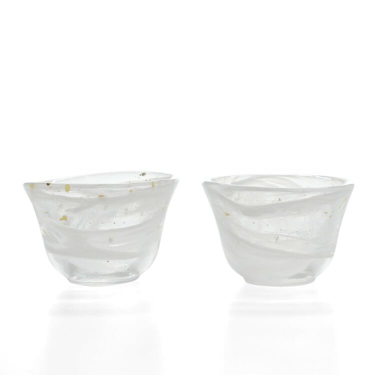 World Create Aika Foil Ink Marbling Sake Pitcher and Sake Cup Gift Sake Cups 30534 Set, White, (2 pieces)