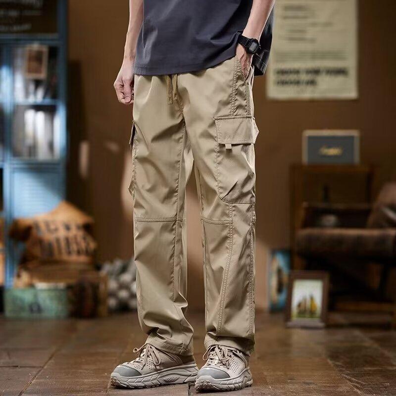 

American Fashion Brand Workwear Men s Spring Summer Loose Straight Wide-leg Pants 2026 Trendy Handsome Sports Casual Pants M хаки