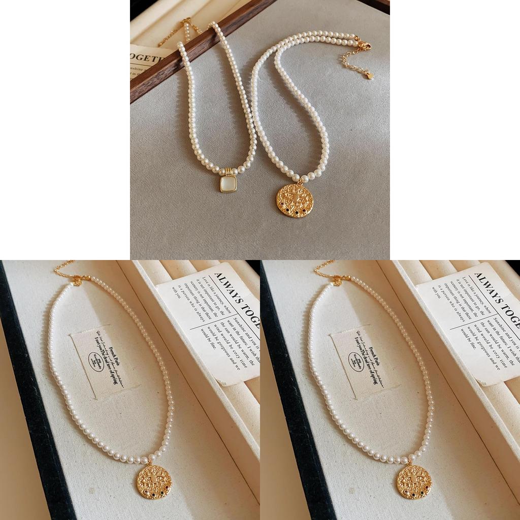 Classic Gold Plated Geometric Pearl Necklace For Elegant Women Summer Fashion Jewelry