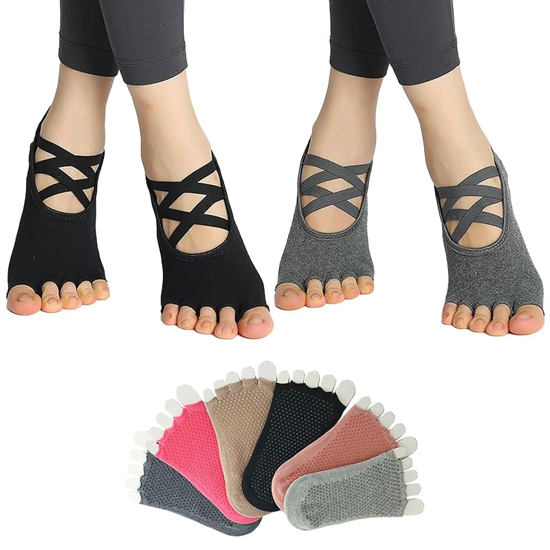

[Amzbag] Pilates socks 5 fingers 3D anti-slip yoga socks grip socks no toes breathable Antibacterial and deodorizing quick drying Never fade Sweat