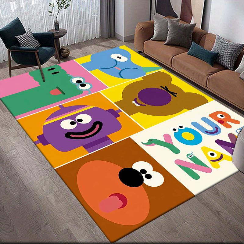 Custom Name,Duggee Home Sofa Decoration for Living Room & Bedroom, Non‑Slip Play Flannel Floor Mat for Game Room