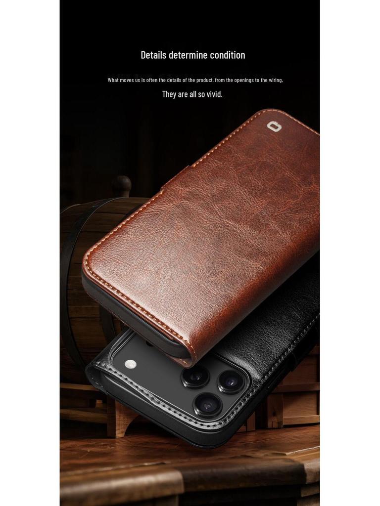 Chali Shi Genuine Leather iPhone 17 Pro Max Flip Case with Magnetic Buckle, Air Stand, and Card Slot