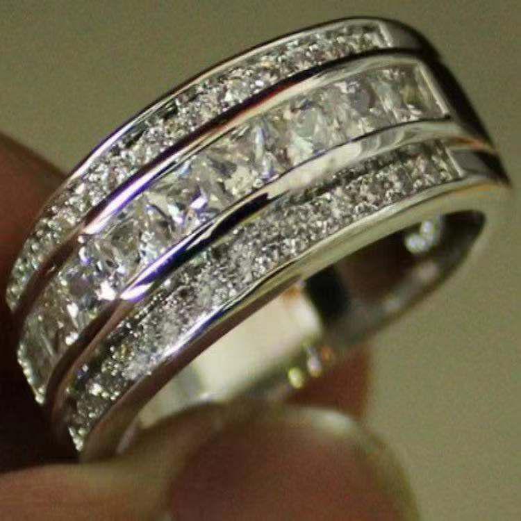 

Кольцо унисекс с квадратным бриллиантом Chenrui Sapphire и позолотой - европейский и американский стиль Size 10 серебряный